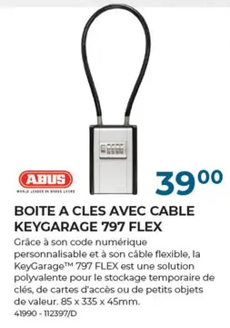 Offre: BOITE A CLES AVEC CABLE KEYGARAGE 797 FLEX