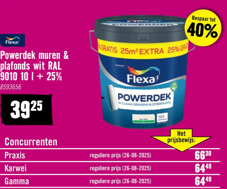 Aanbieding: FLEXA Powerdek muren & plafonds wit RAL 9010 10 l + 25%