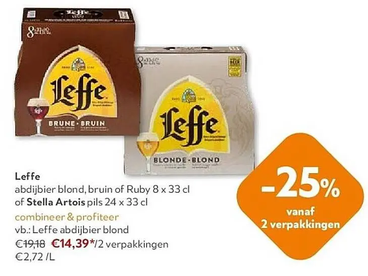 Promotie: Leffe abdijbier blond, bruin of Ruby of Stell