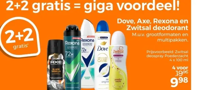 Aanbieding: Dove, Axe, rexona en Zwitsal Deodorant
