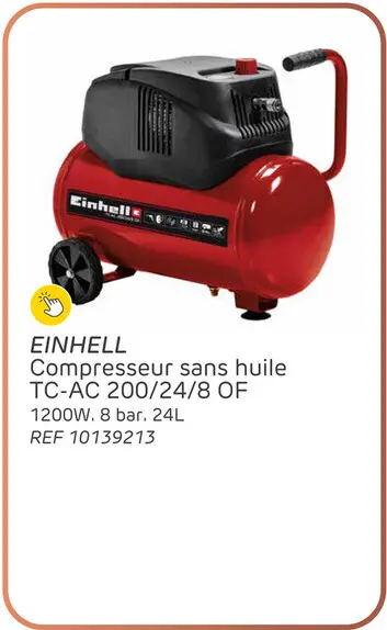 Offre: Compresseur einhell tc-ac 200/24/8 of - sans huile - 24l - 8 bar - 1200w