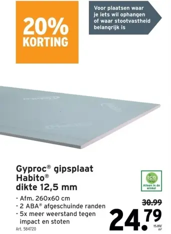 Promotie: Gyproc gipsplaat Habito dikte 12,5 mm