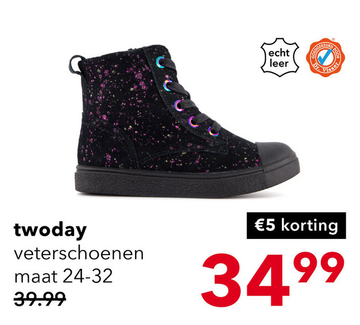 Aanbieding: TwoDay hoge leren meisjes sneakers met glitter