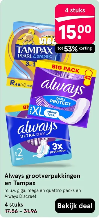 Aanbieding: Grootverpakkingen en Tampax