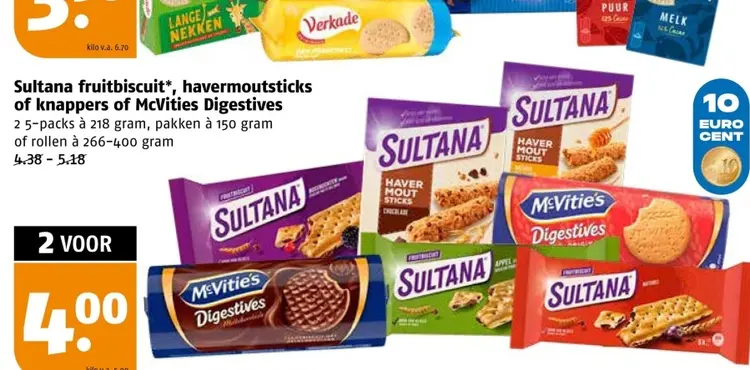 Aanbieding: Sultana fruitbiscuit, havermoutsticks of knappers of McVities Digestives