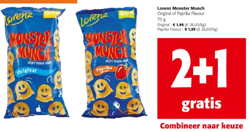 Aanbieding: Lorenz Monster Munch Original of Paprika Flavour 2+1 gratis