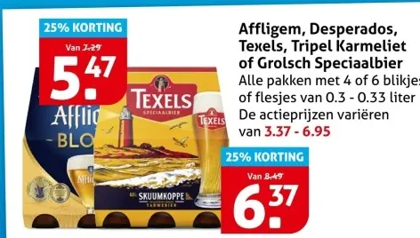 Aanbieding: Affligem, Desperados, Texels, Tripel Karmeliet of Grolsch Speciaalbier