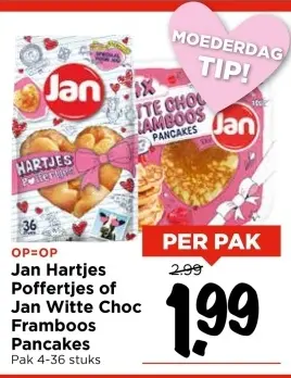 Aanbieding: Jan Hartjes Poffertjes of Jan Witte Choc Framboos Pancakes