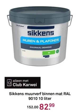 Aanbieding: Muurverf binnen mat RAL9010 10 liter