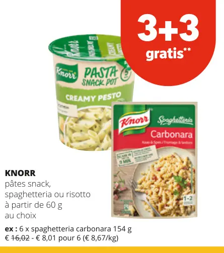 Offre: pâtes snack, spaghetteria ou risotto