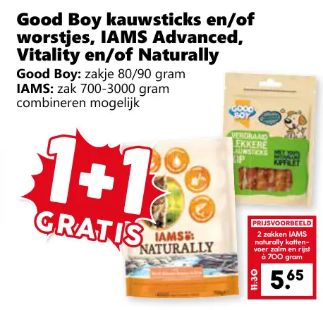 Aanbieding: Good Boy kauwsticks en/of worstjes, IAMS Advanced, Vitality en/of Naturally