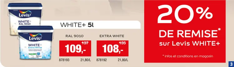 Offre: Levis White+ peinture murale mat 5l blanc pur