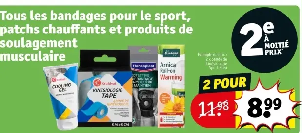 Offre: Bandages pour le sport, patchs chauffants