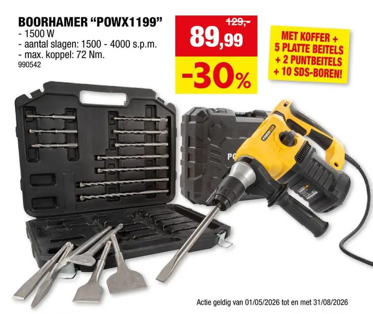 Promotie: Powerplus POWX1199 boorhamer 1500W + 17 accessoires