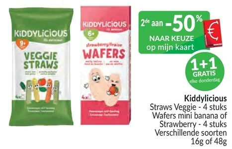 Promotie: Kiddylicious Straws Veggie or Wafers mini banana of strawberry