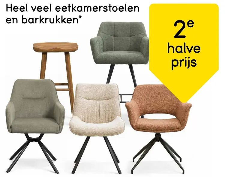 Aanbieding: Heel veel eetkamertstoelen en barkrukken