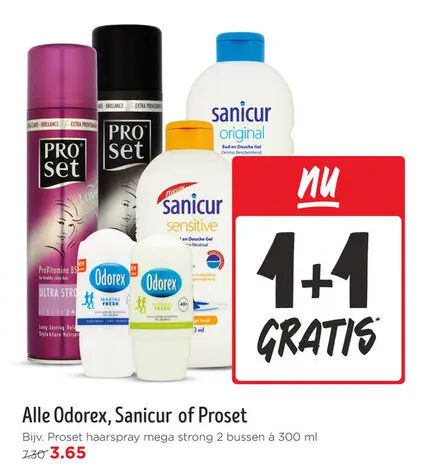 Aanbieding: Odorex, Sanicur of Proset
