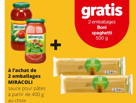 Offre: Miracoli pasta sauce and Boni spaghetti