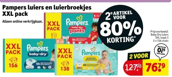 Aanbieding: Pampers luiers en luierbroekjes XXL pack