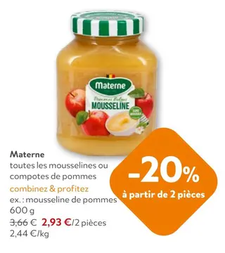 Offre: Materne toutes les mousselines ou compotes de pommes
