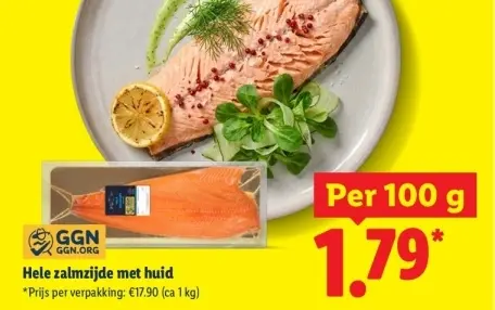 Aanbieding: Hele zalmzijde met huid
