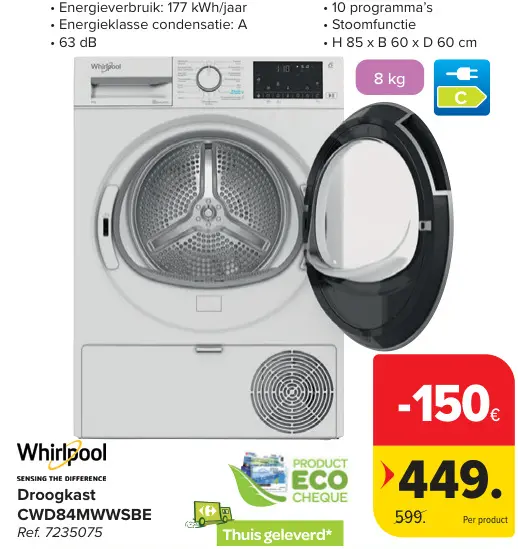 Promotie: Droogkast CWD84MWWSBE