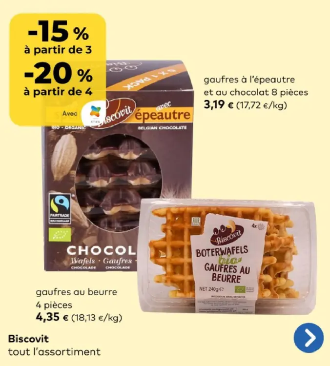 Offre: gaufres à l'épeautre et au chocolat