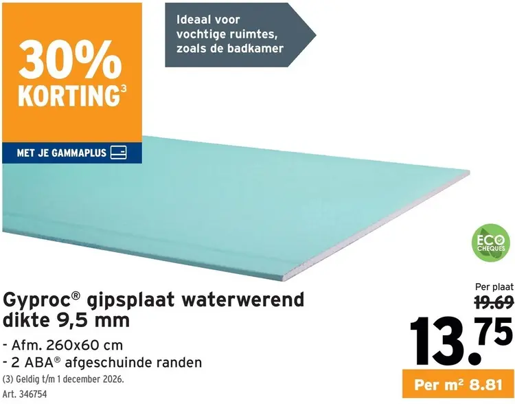 Promotie: Gipsplaat waterwerend dikte 9,5 mm