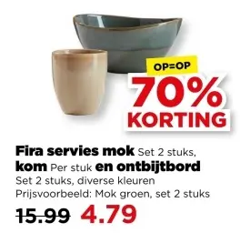Aanbieding: Fira servies mok, kom en ontbijtbord