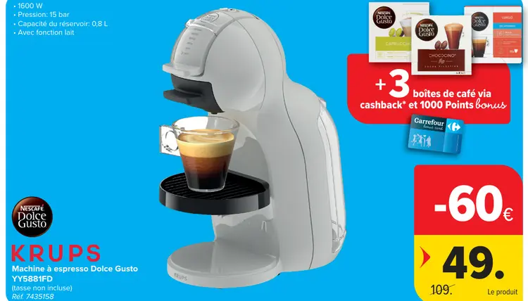 Offre: Machine à espresso Dolce Gusto YY5881FD
