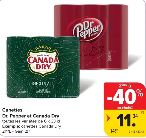 Offre: Canettes Dr. Pepper et Canada Dry