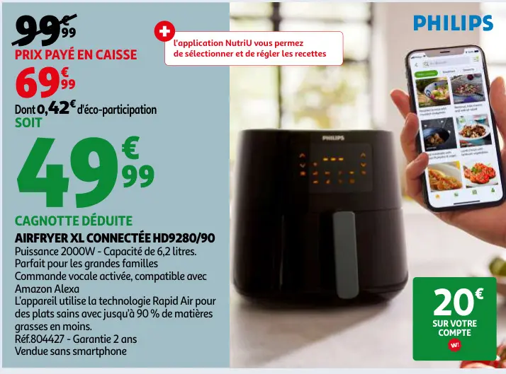 Offre: Airfryer xl connectée hd9280/90