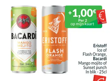 Promotie: Eristoff Ice of Flash Orange, Bacardi Mango mojito
