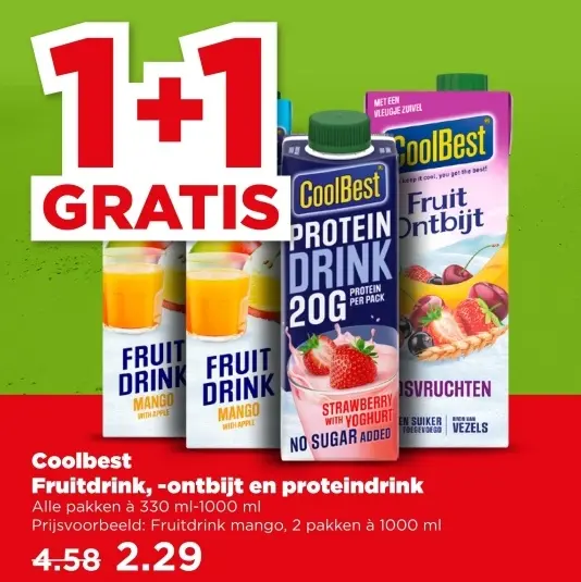 Aanbieding: Fruitdrink, -ontbijt en proteindrink