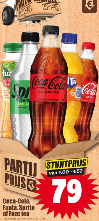 Aanbieding: Coca-Cola, Fanta, Sprite of Fuze tea