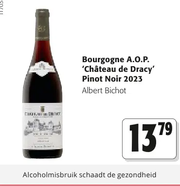Promotie: Bourgogne A.O.P. 'Château de Dracy' Pinot Noir 2023