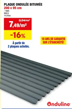Offre: Onduline plaque onduline bitume 200x95 cm 2,6mm noir