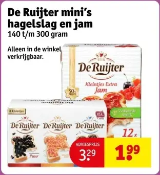 Aanbieding: De Ruijter mini's hagelslag en jam