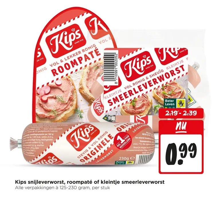 Aanbieding: Kips snijleverworst, roompate of kleintje smeerleverworst