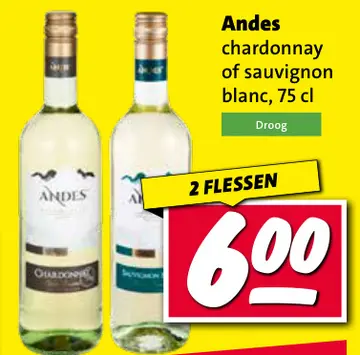 Aanbieding: Andes chardonnay of sauvignon blanc