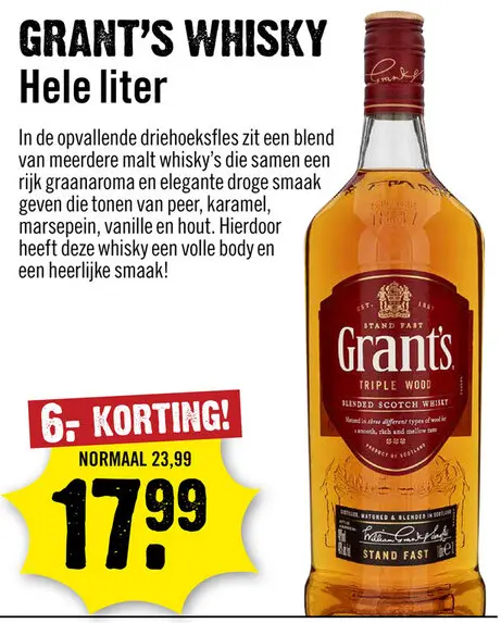 Aanbieding: Grant's Triple Wood blended Whisky 100 cl