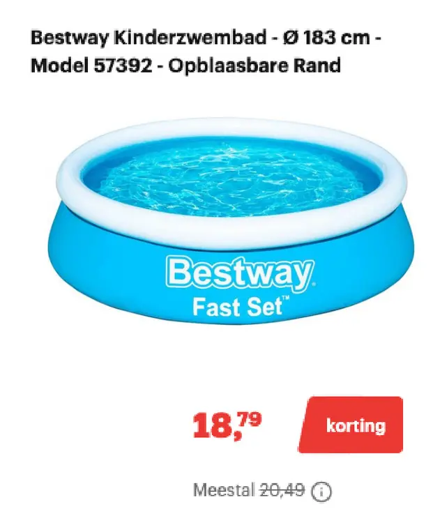 Promotie: Kinderzwembad - Ø 183 cm - Model 57392 - Opblaasbare rand