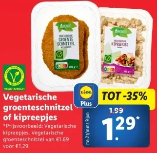 Aanbieding: Vegetarische groenteschnitzel of kipreepjes