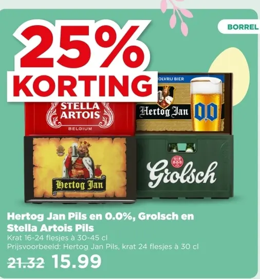 Aanbieding: Hertog Jan Pils en 0.0%, Grolsch en Stella Artois Pils