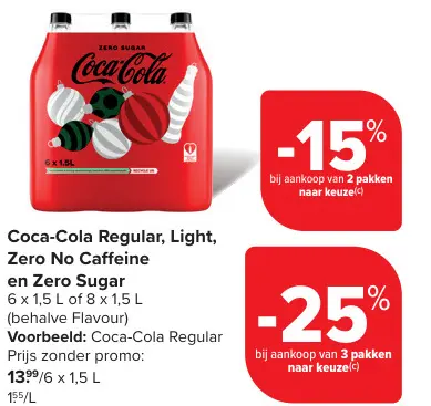 Promotie: Coca-Cola Regular, Light, Zero No Caffeine en Zero Sugar