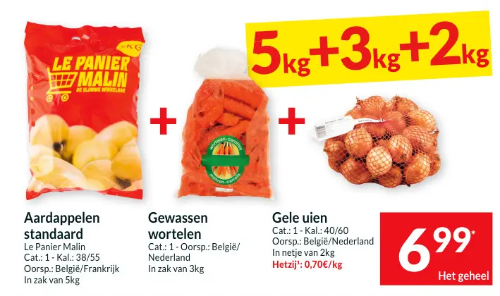 Aanbieding: Aardappelen standaard, Gewassen wortelen, Gele uien