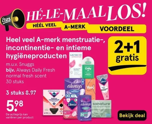 Aanbieding: A-merk menstruatie-, incontinentie- en intieme hygiëneproducten