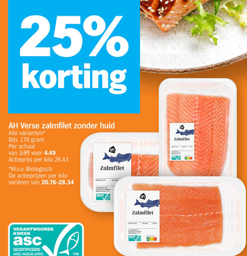 Aanbieding: AH Verse zalmfilet zonder huid