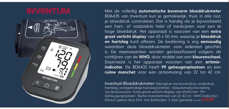 Aanbieding: Inventum bloeddrukmeter BDA435