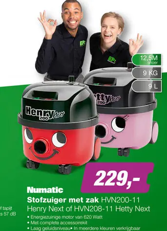 Aanbieding: Numatic HVN 200-11 Henry Next Stofzuiger met Zak